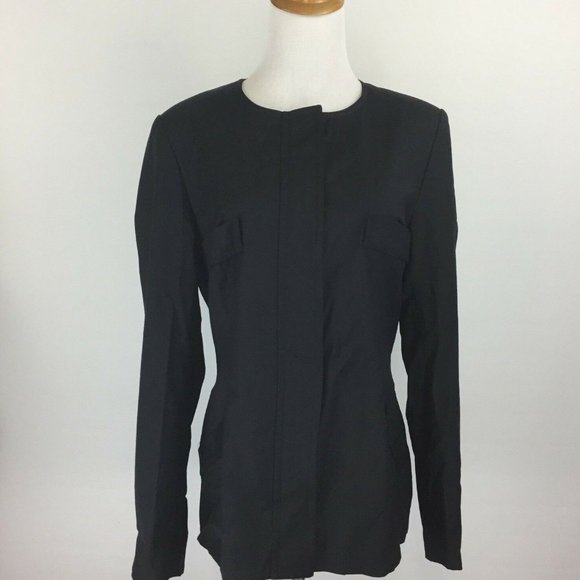 LONGCHAMP Black Hidden Zipper Wool Blend Jacket - Picture 6 of 11